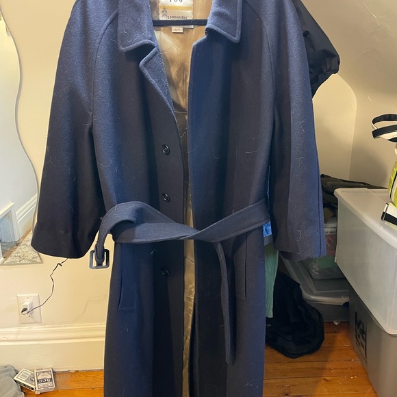 London Fog Dark Blue Wool Trench Coat - Picture 6 of 10